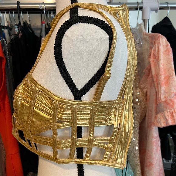 NWT XXS Dolls Kill Club EXX Deviant Treasure Bustier Top in Gold Back Zipper - Picture 7 of 14